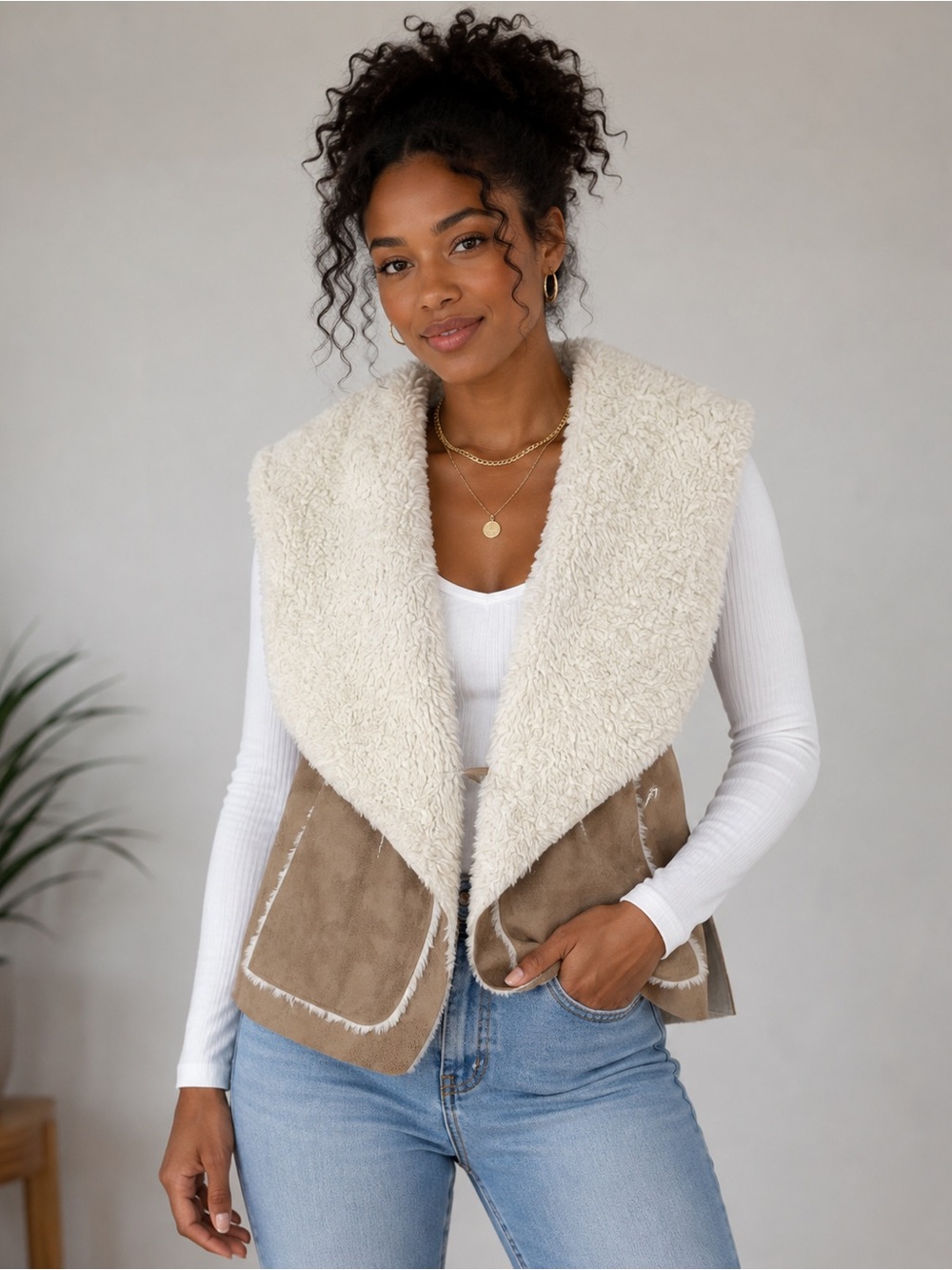 American Rag faux suede buckskin vest